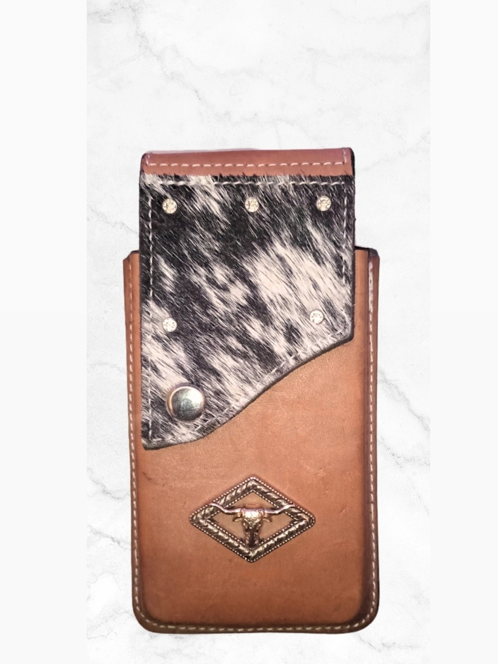 Brown Leather & Black-White Haircalf Men’s Phone Pouch